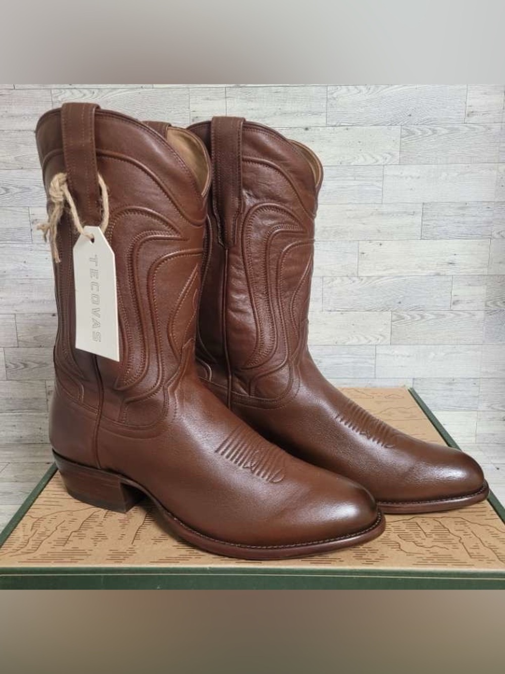 Tecovas The Cartwright Bourbon Calf Brown Leather Cowboy Boots Men's 12.5 NEW
